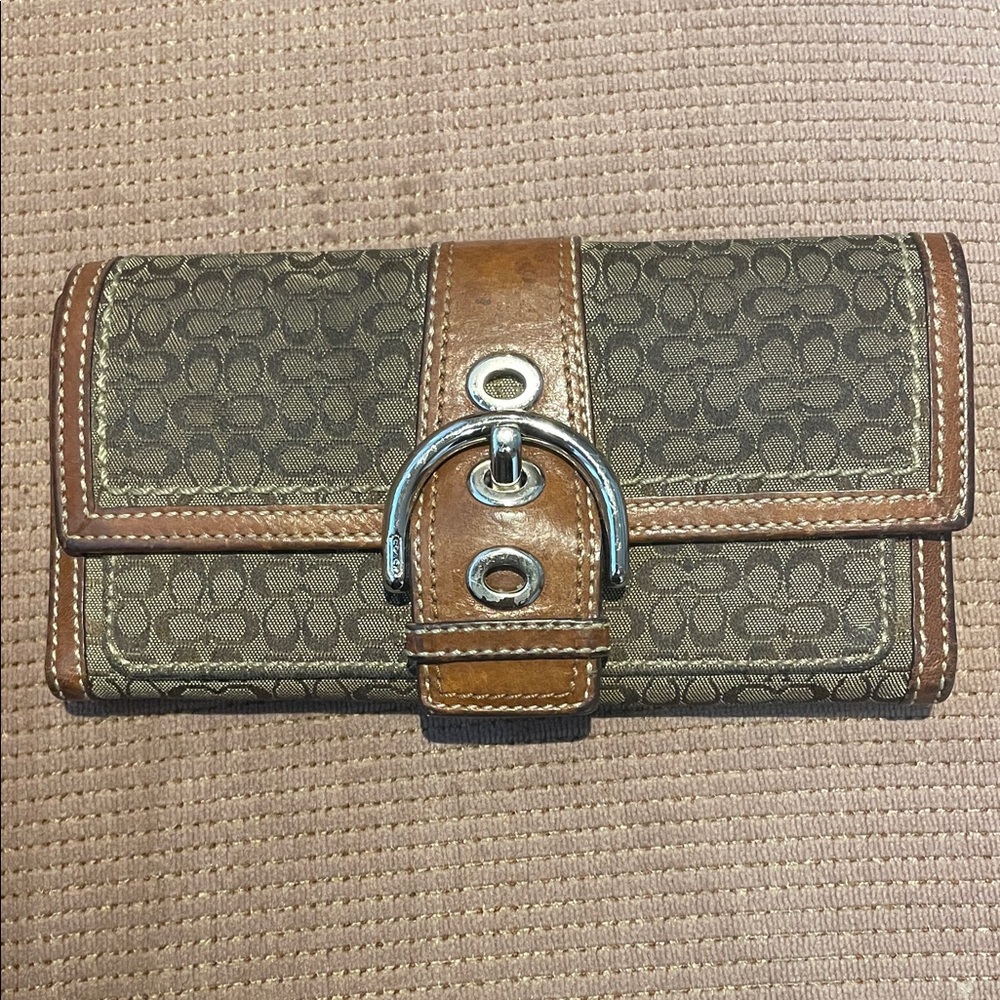 COACH Brown and Tan Monogram Wallet